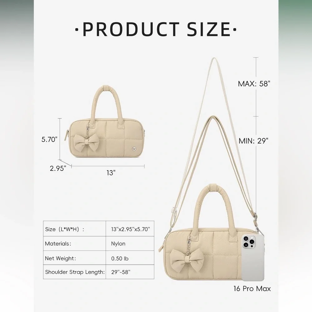 WestBronco- Tan Nylon Quilted Handbag with Bow charm